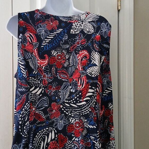 Kim Rogers blue red white floral print sleeveless midi dress Sz 1X NWOT - Picture 6 of 7